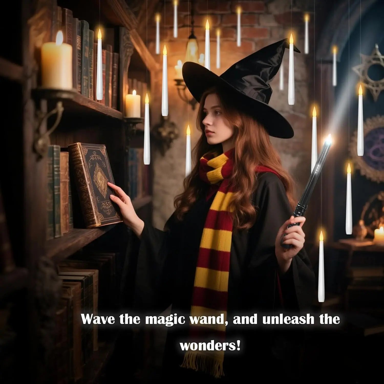 30 Pcs Magic LED Hanging Taper Candles with Wand Remote for Halloween Decorations