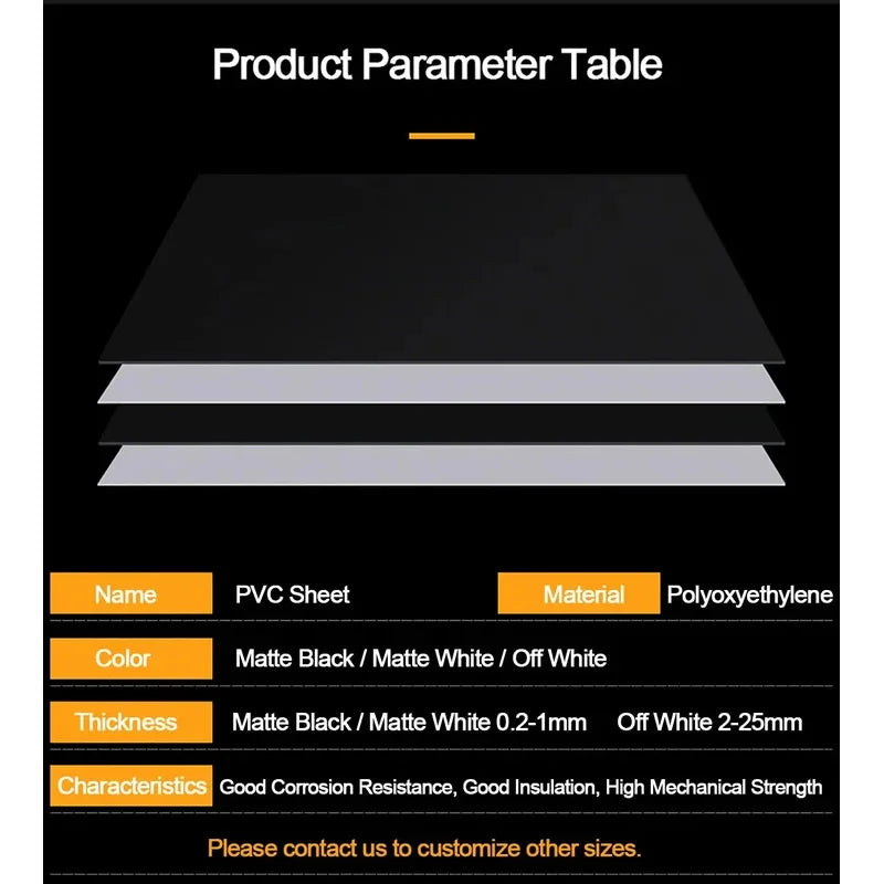 PVC Plastic Sheet Hard Rigid Board White Black Plastic Sheet Model Making Material Handmade Pad Panel Plate Thickness 0.2-2mm