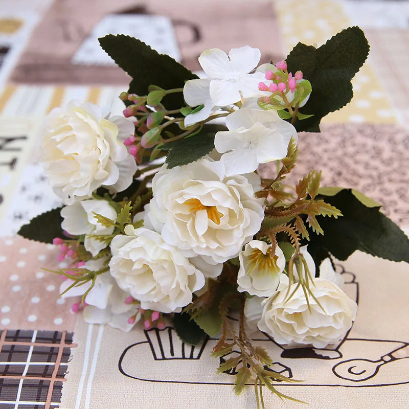 5 Forks 8 Heads Artificial Flowers Small Peony Bouquet Wedding Decorative Plants Wreaths Vases for Home Decoration Accessories