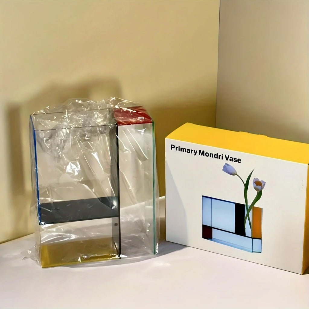 Vibrant Color Block Acrylic Vase |   Modern Art Home Decor, Handmade Durable & Easy-Clean (Gift Ready)