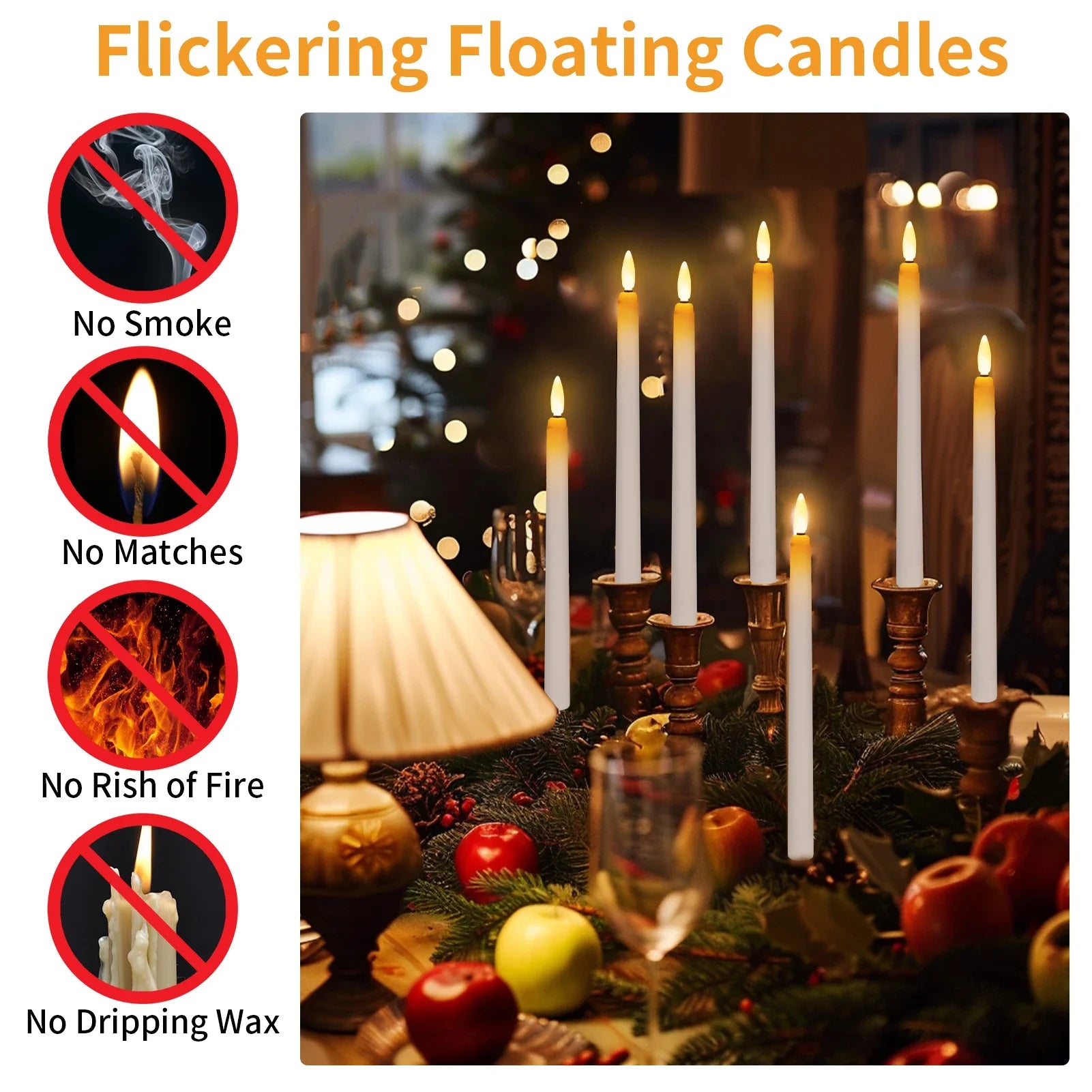 Flameless Taper Floating Candles with Magic Wand Remote Timer Flickering LED Hanging Christmas Halloween Decorations(12 Pack)