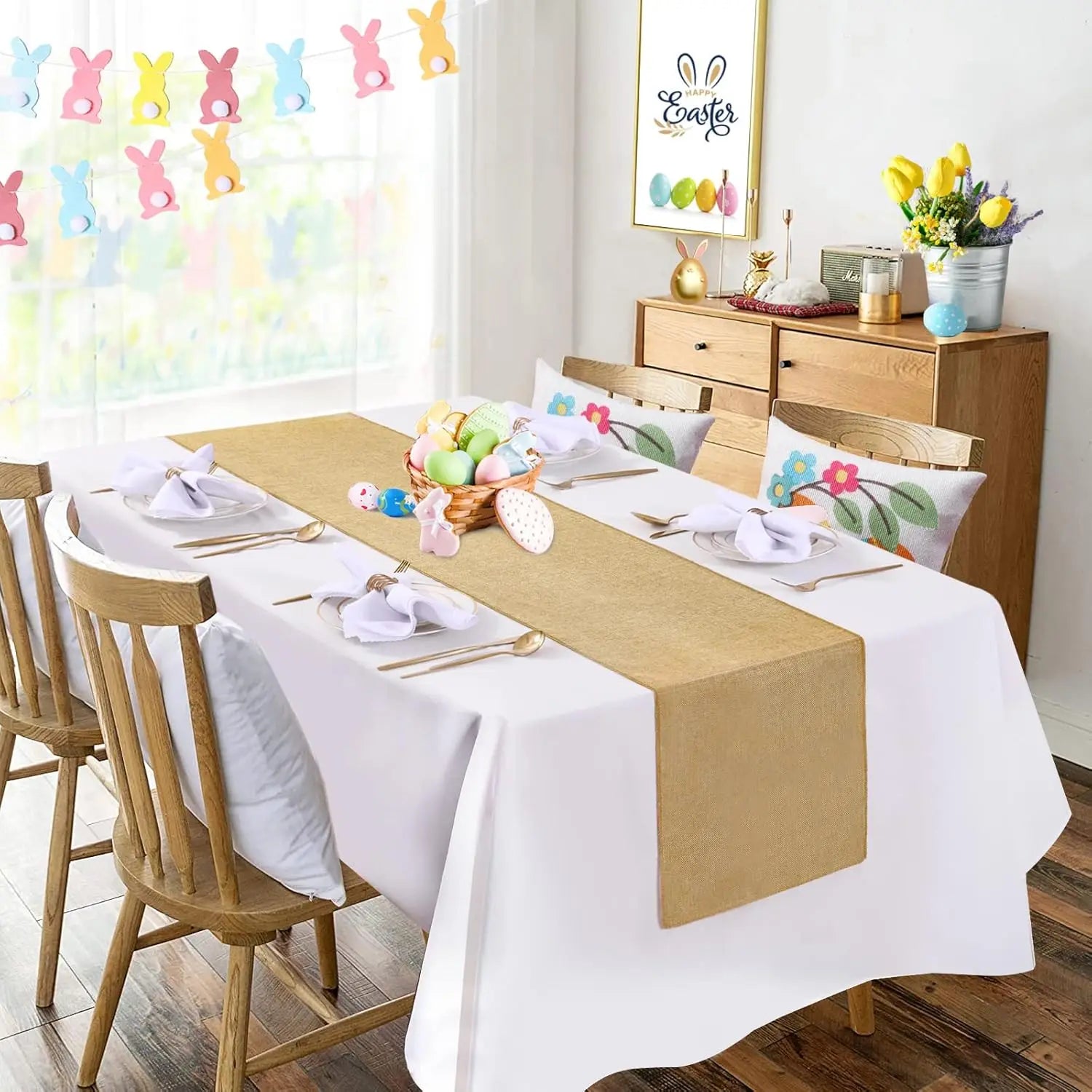 36 Pcs Burlap Table Runners 12 x 108 Inches Khaki Table Runner Rustic Farmhouse Burlap Runners Jute Vintage Table Runner for Wed