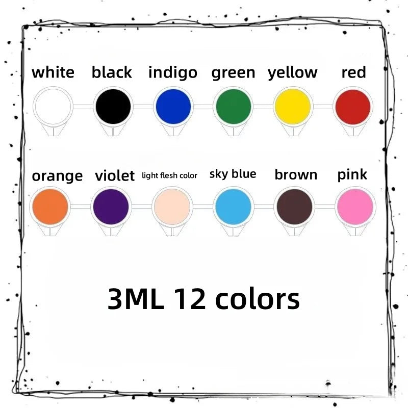 3mL, Acrylic Pigment for Student Art, Graffiti Painting, DIY Pigment, Hand Painted Walls, 12 Colors, Wholesale