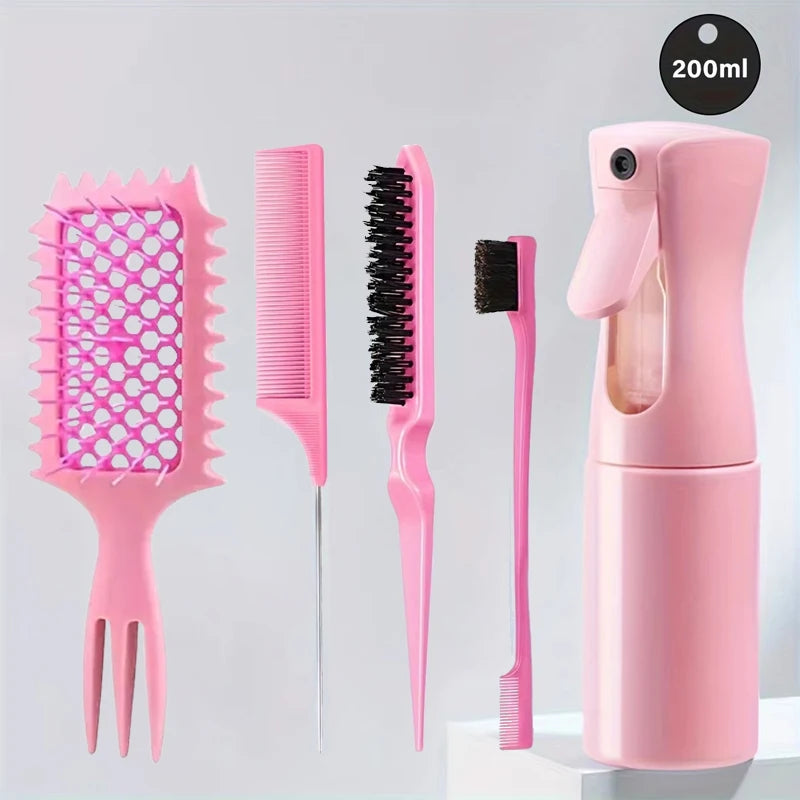 5-Piece Hair Styling Set: Curl Define Styling Brush Curved Rat Tail Comb Edge Control Brush-Perfect for Salon-Quality Results