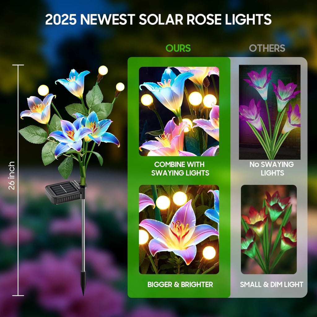 2/4 Pack Solar Lights: Realistic Lilies & Fireflies, 7 Colors for Patio/Garden/Events/Holidays, Outdoor Decor Gift