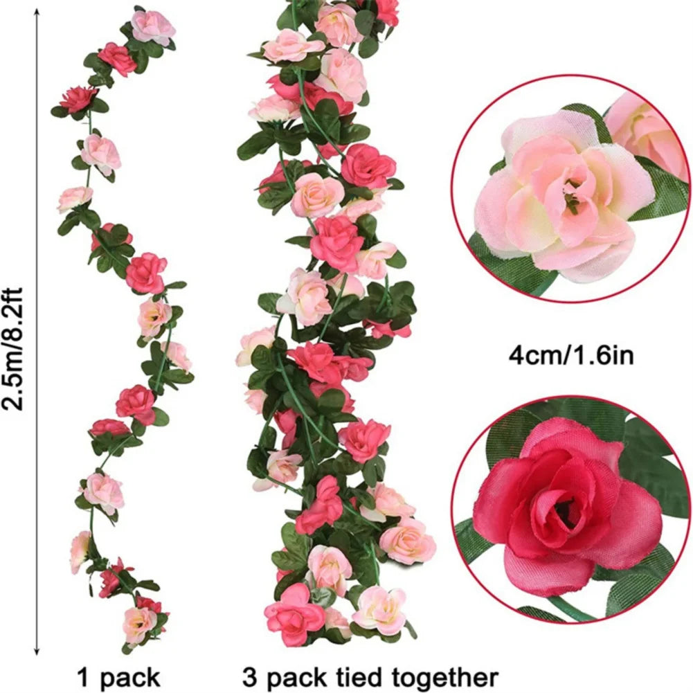 45/69pcs Artificial Rose Flowers Vine DIY Wedding Decoration Fake Silk Rose Flower Home Room Decor Wall Hanging Garland Plants