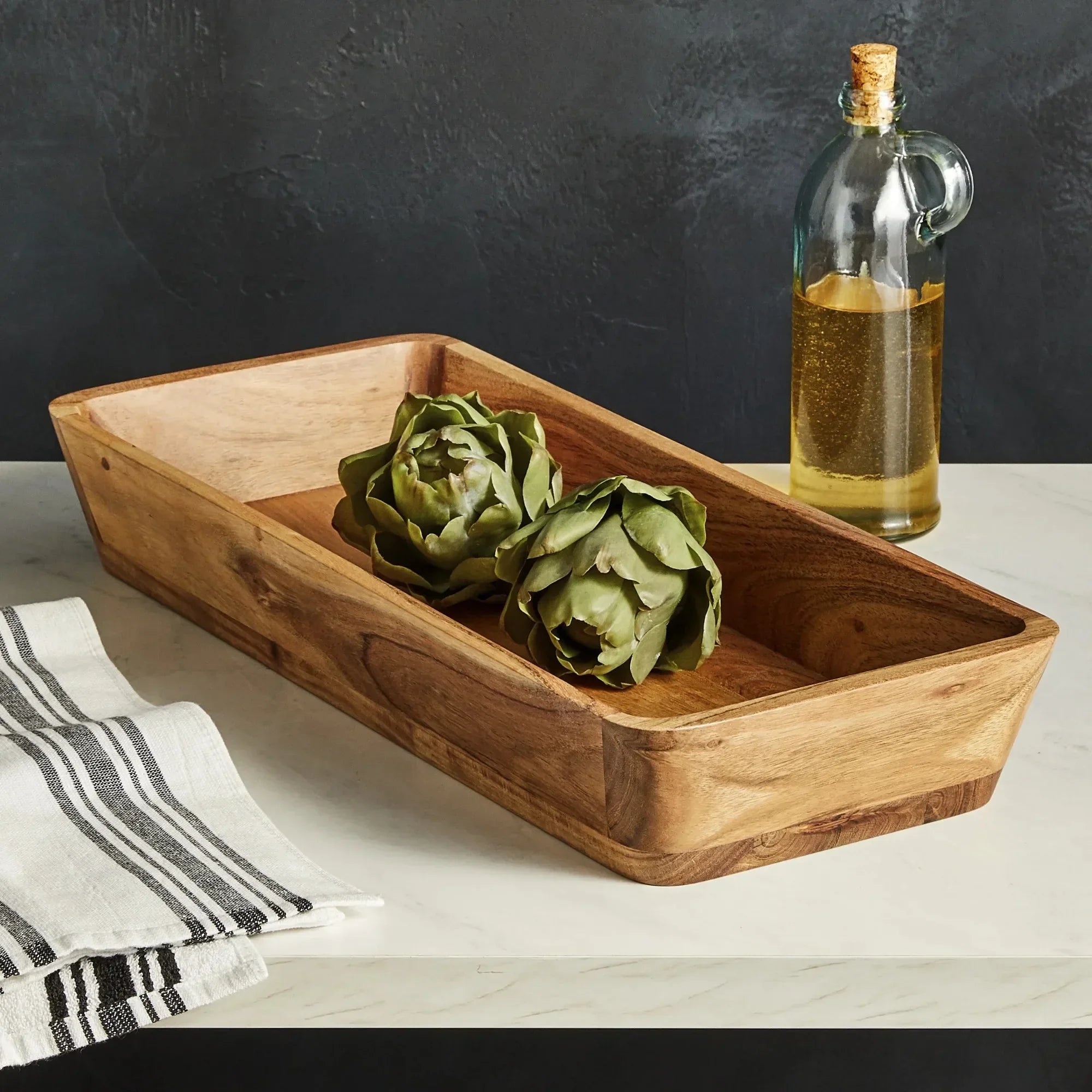 Natural Finish Acacia Wood Oval Bowl | For Serving Salad, Fruit, Bread, Dining Table Centerpiece & Kitchen Use
