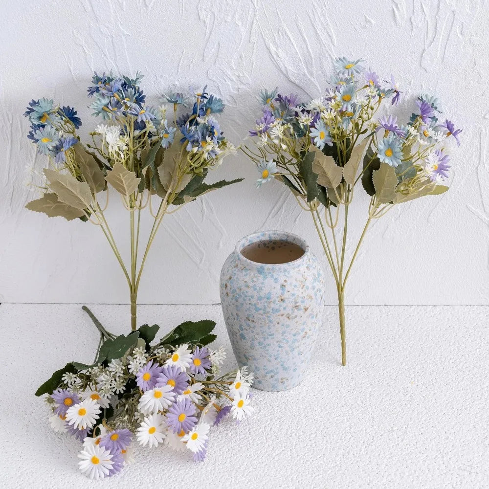 Faux Flowers with Vase, Artificial Flowers in Vase Blue and Purple Daisy Arrangements Wedding Bouquets Decorations Fall Floral F