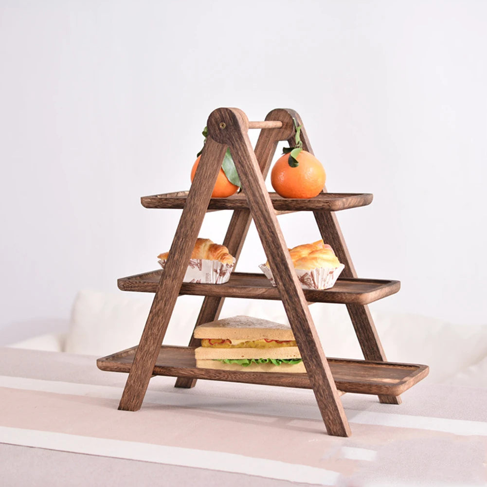 2Pcs Wooden Serving Platter 3 Tier Serving Tray Multi-Function Rectangular Serving Stand Cupcake Tiered Tray for Wedding Party