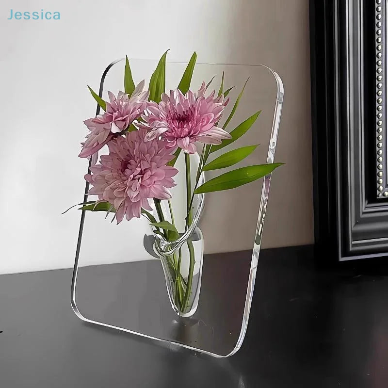 ♥Acrylic Clear Photo Frame Flower Vase Modern Flower Display Desktop Decor Flower Vase