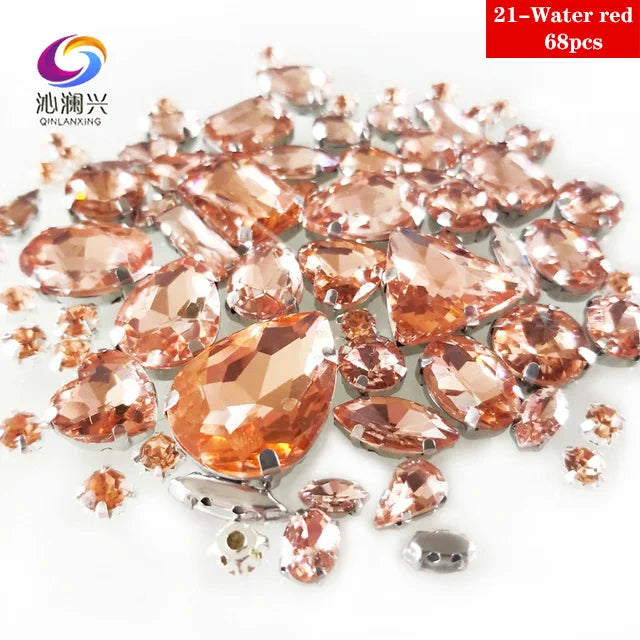 68Pcs Mix Crystal Sliver Claw Setting Rhinestones Sewing Clothe For Needlework Stone DIY Sew On Wedding Dress Shoes Bags