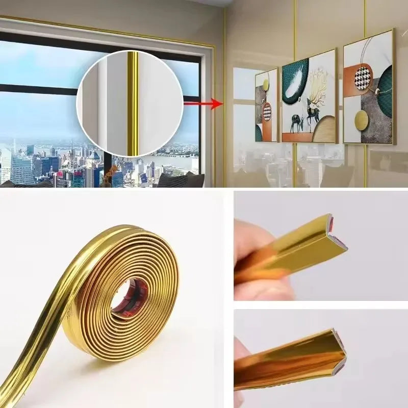 PVC Self-adhesive Decorative Tape Gold Background Wall Inner Corner Decor Strip Furniture Table Edge Anti-collision Bumper Tape