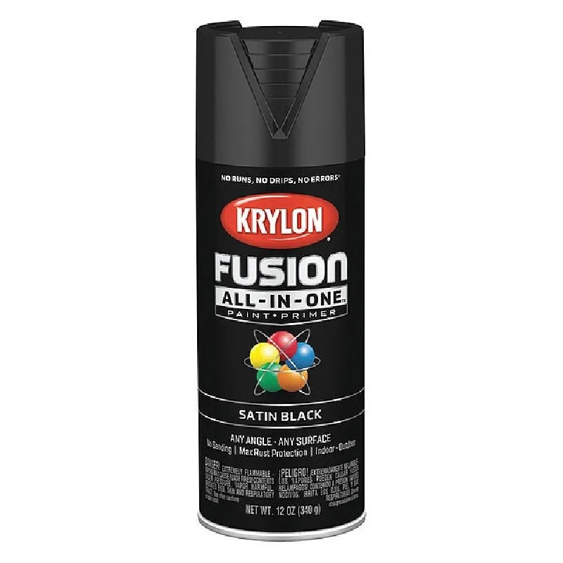 Rust Preventative Spray Paint, Black, Satin, Solvent, 12 oz
