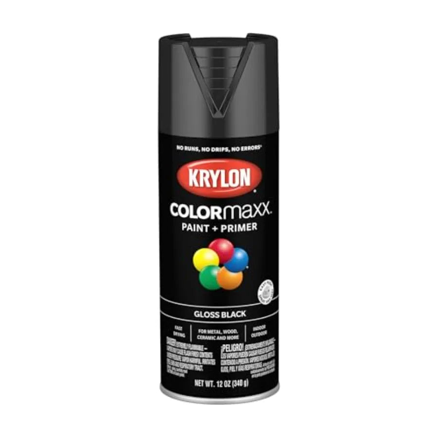 Gloss Black 12 Ounce Indoor Outdoor Use COLORmaxx Spray Paint and Primer with High Adhesion and Durable Finish