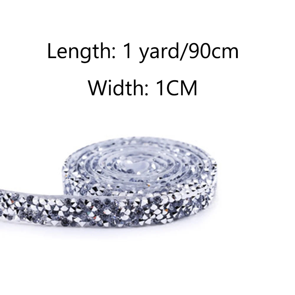 1 Yard Self-Adhesive Gold Crystal Rhinestone Tape Trim Applicator DIY Shoes Dresses Decoration Rhinestones Ribbon Roll Crafts
