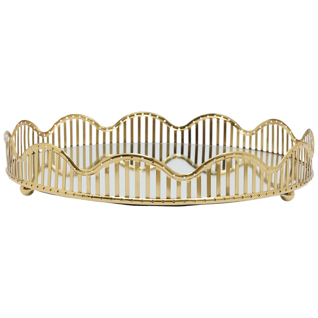 Serving Tray, Large Round Gold Mirror Tray 31.5x6cm, Cosmetic Makeup Organizer for Perfume, Decorative Tray