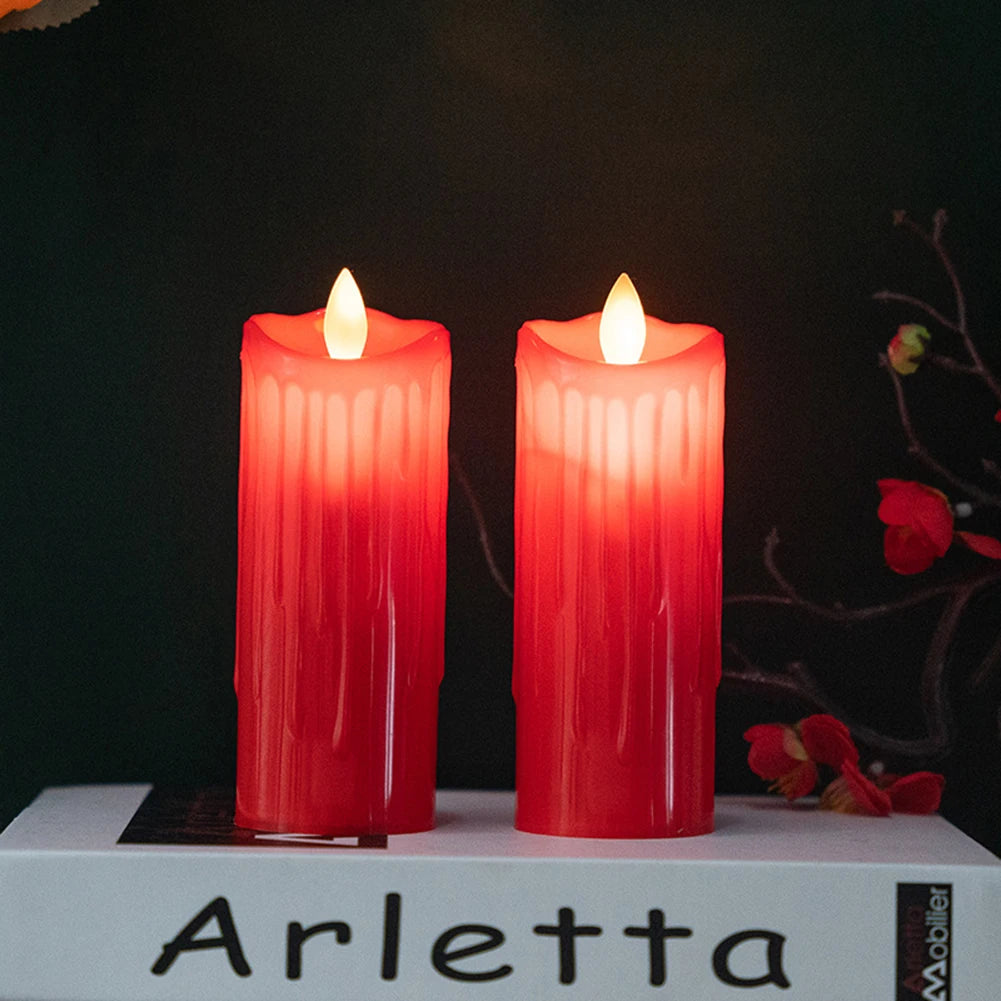 Flameless LED Candle Creative Red Auto Swing Flameless Candle Home Festival Halloween Christmas Party Decor Candle Light