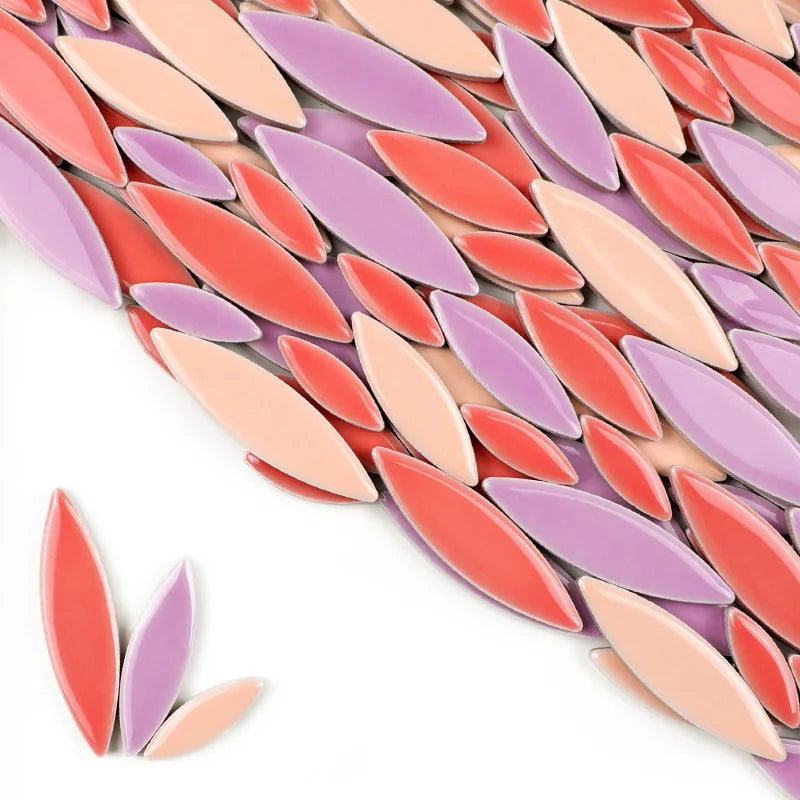 100g Willow Leaves Mosaic Tiles Porcelain Leaf-Shape Tile 3 Sizes Mix Multi Color DIY Mosaic Making Stones for Craft Arts Decor