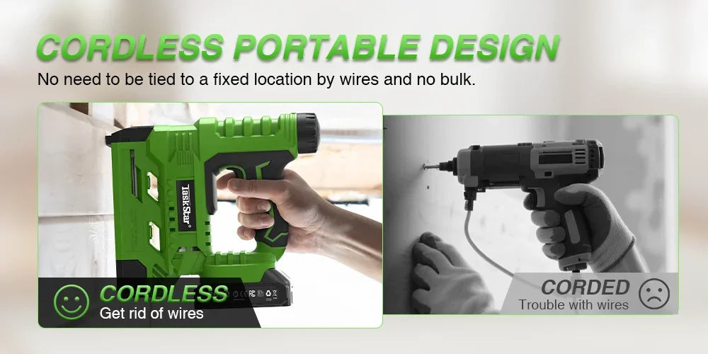 TaskStar Cordless Nail Gun 2-in-1 with nails & staples,Nailing Machine with 2 x Batteries