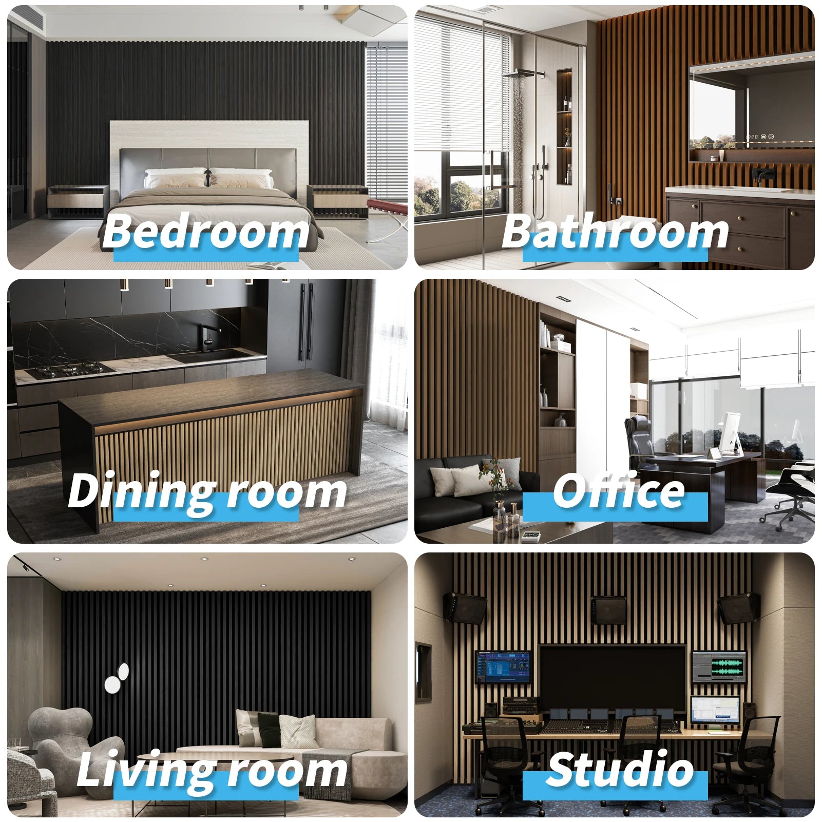 Art3d  4-Panels, Textured Wood-Look 3D Wall & Ceiling Tiles Noise Insulating MDF Grille Design,Acoustic Panels, 24" x 12"