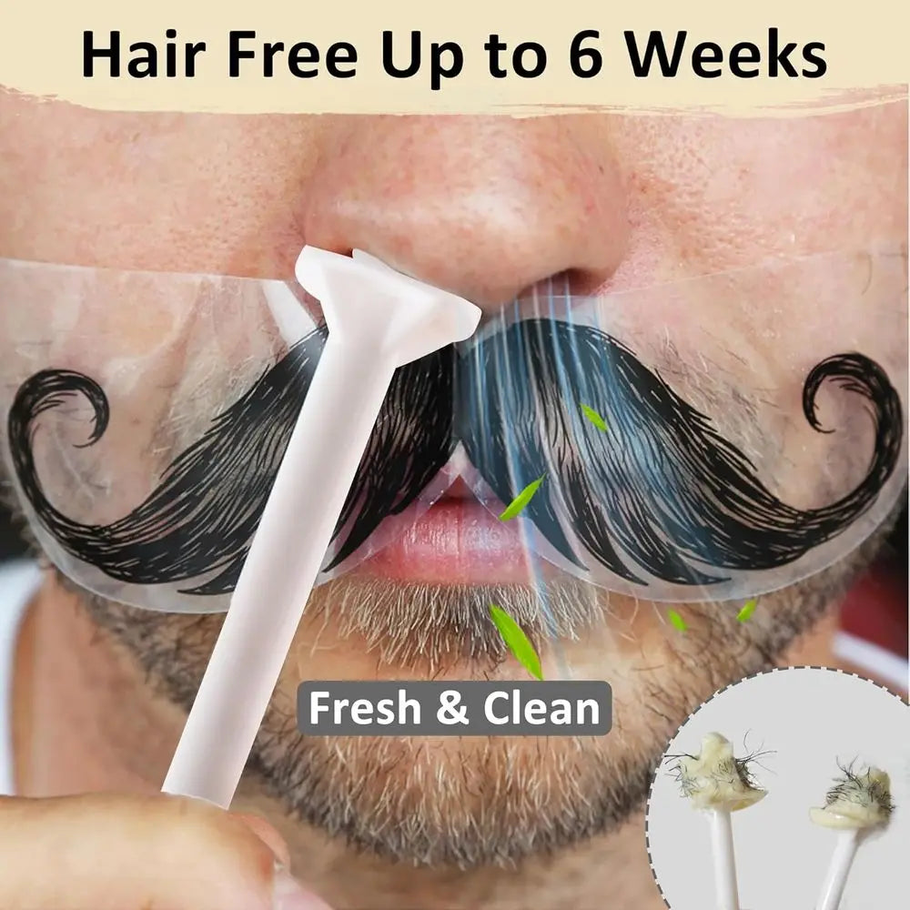 Hair Removal Waxing Kit for Men, Nose & Ear Wax Kit with Silicone Pot - Remove Unwanted Coarse Hair on Mustache, Eyebrows, Under