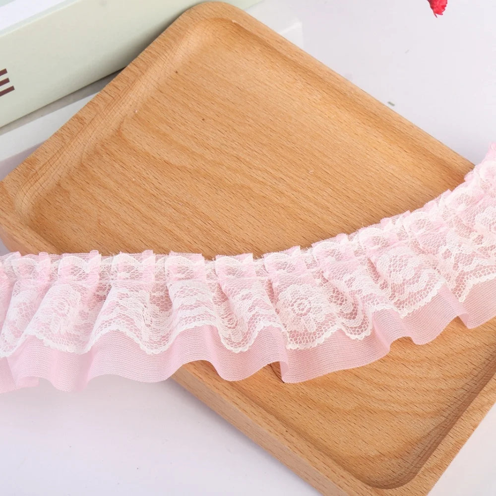 2yards 5cm Double-Layer Pleated Chiffon Lace Trim Clothing Wedding Accessories Decor Ribbon DIY Handmade Sewing Lace Trimmings