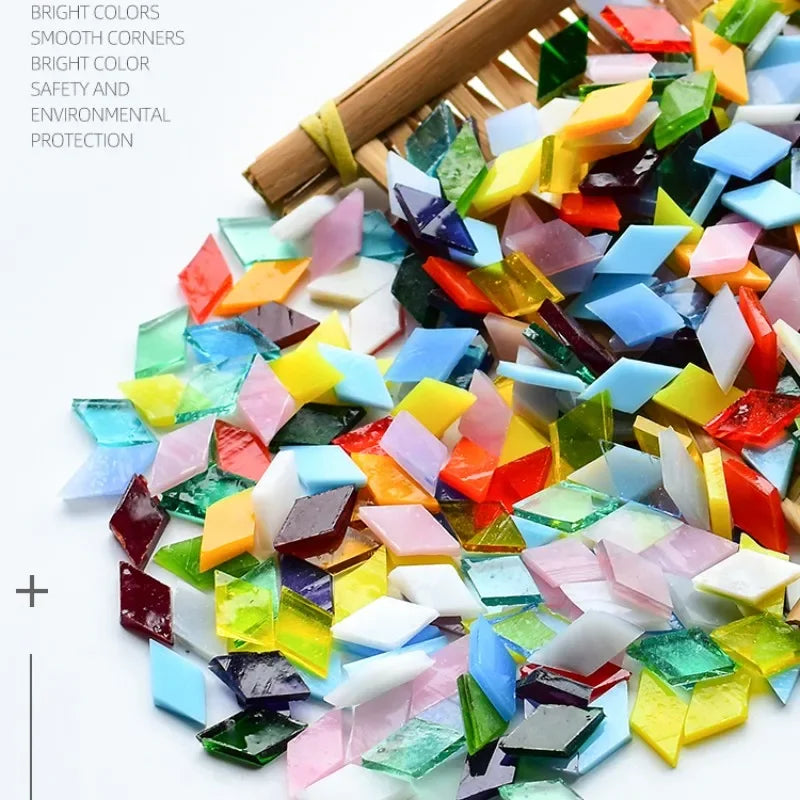 200g Diamond Shape Mosaic Mica Stained Glass Mosaic Tiles Mosaic Making Tiles for Puzzle Art DIY Craft Lamp Table Accessories