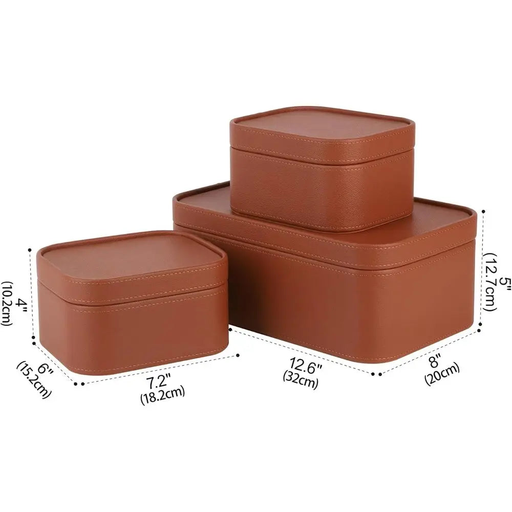 Faux Leather Decorative Storage Boxes, Dust proof Storage Shelf Baskets with Lids Trays, Storage Bins Memory Box Organizer for H