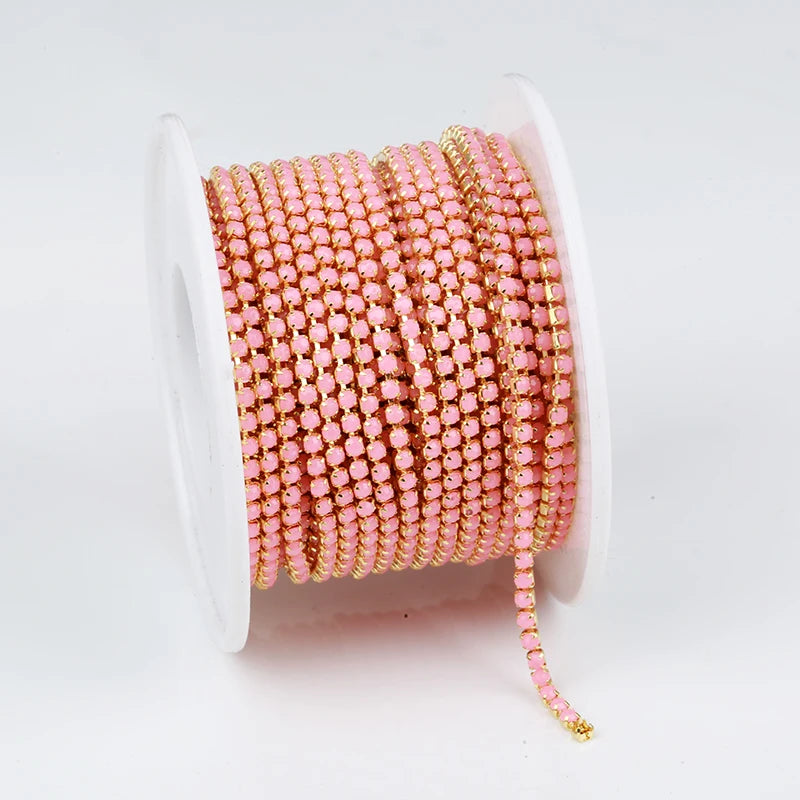 PEESOM NewSS6 2mm Sliver Bottom Rhinestone Cup Chain Sew On Colorful Acrylic Rhinestone Trim Chain Strass Banding for DIY Chain