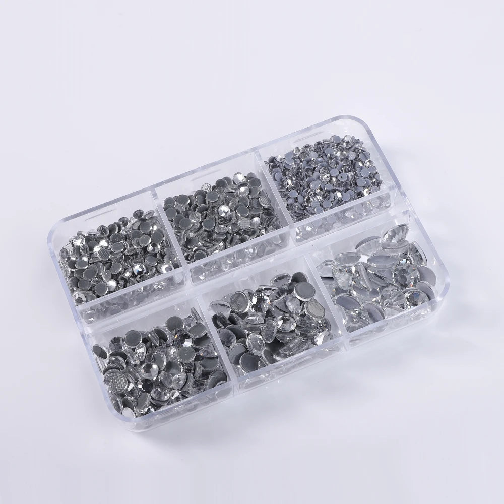 SS6-SS30 Boxed Glass Hotfix Crystal Mix Size Flatback Rhinestones Iron On Diamond Stones For Nail Art Crafts Dress Decoration