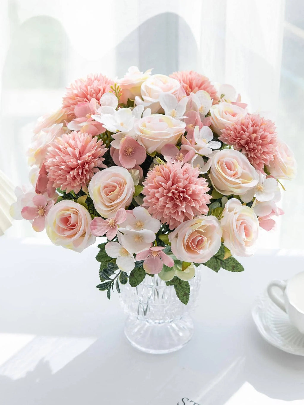 1 Bouquet Artificial Roses w/ Silk Balls: Wedding Home Decor & Holiday/Birthday Gift DIY