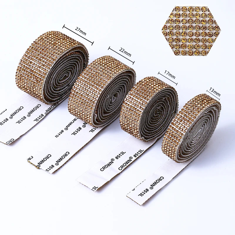 DUCrystal 4/6/8/10/12Rows Crystal Rhinestone trim Self Adhesive Bling Roll Rhinestone chain Sticker for DIY Clothing Decoration