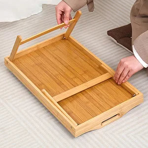 Bamboo Foldable Legs Tray Multi-functional Small Dining Table Tea Tray Movable Breakfast Tray For Desk Bed Counter Living Room