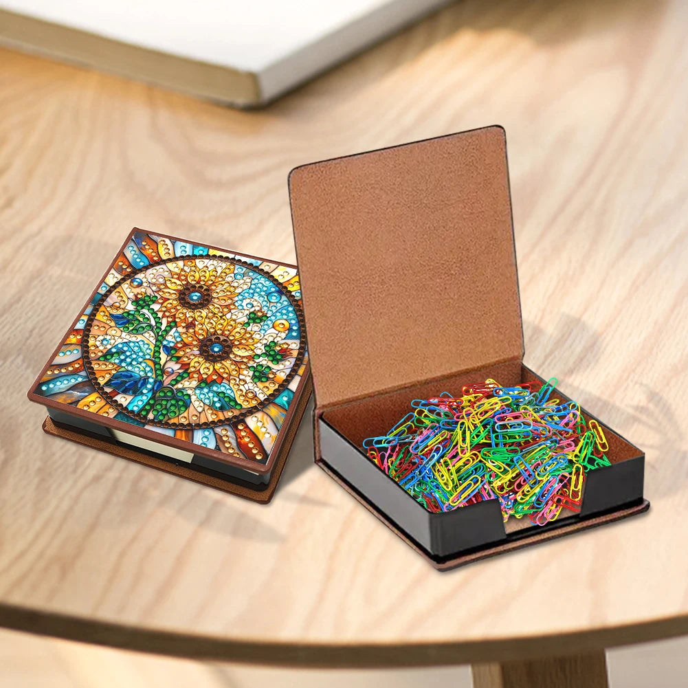 Sunflower PU DIY 5D Diamond Painting Note Box with 150 Sheets for Office Home