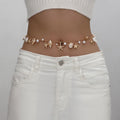 Bohemian Summer Beach Shell Waist Chain, Imitation Pearl Starfish Conch Jewelry,Seaside Waist Accessory for Women