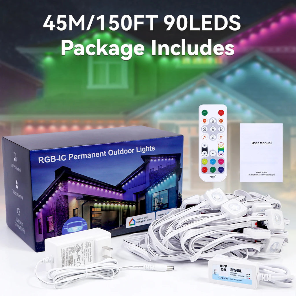 100ft/150ft Smart RGBIC Permanent Outdoor Lights for House, Waterproof Eaves Lighting with 72 Scene Modes for Christmas Party