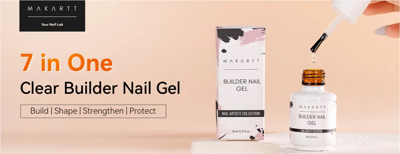 Builder Nail Gel, 7-in-One Clear Builder for Nails, LED Lamp Cured Rubber Base Gel Polish Coat Strengthener Thickening Extension