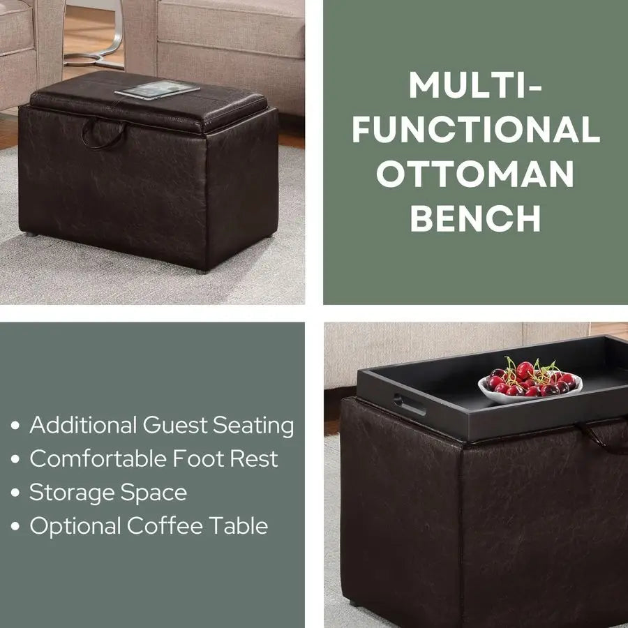 Designs4Comfort Accent Storage Ottoman 22.75 Modern Foot Stool with Decorative Tray for Living Room, Dining Room, Office, Den,