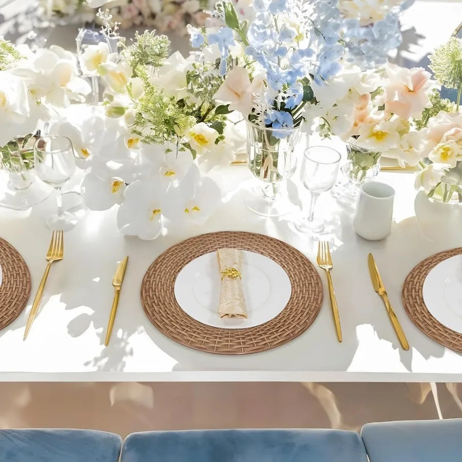 Faux Rattan Charger Plates Set of 12 Table Chargers for Dinner Plates 13" Round Brown Plate Chargers Plastic Charger for Table