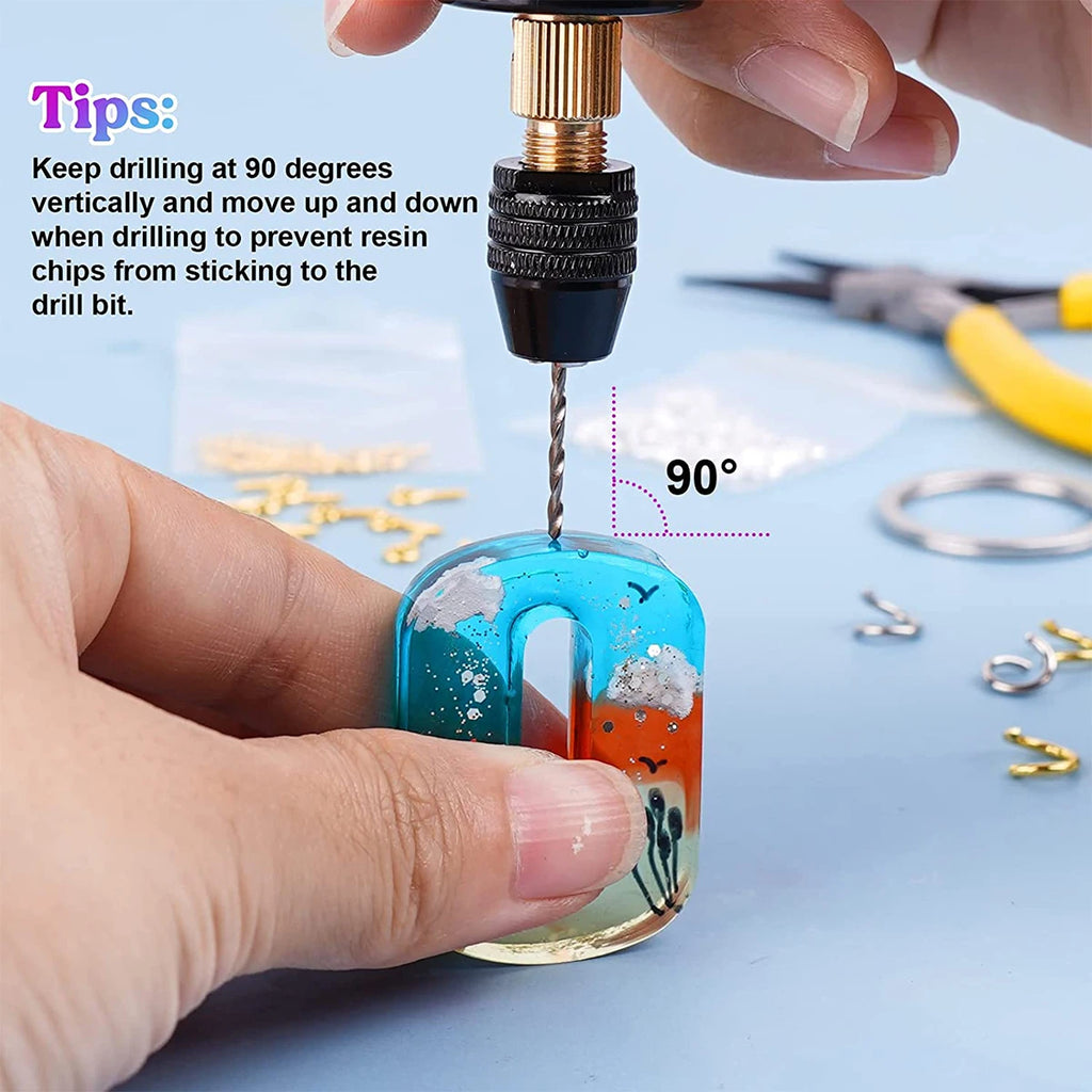 Electric Resin Drill USB Powered Mini Hand Drill Portable Keychain Making Kit with Keychain Screw Eye Pins Drill Bits Wrench