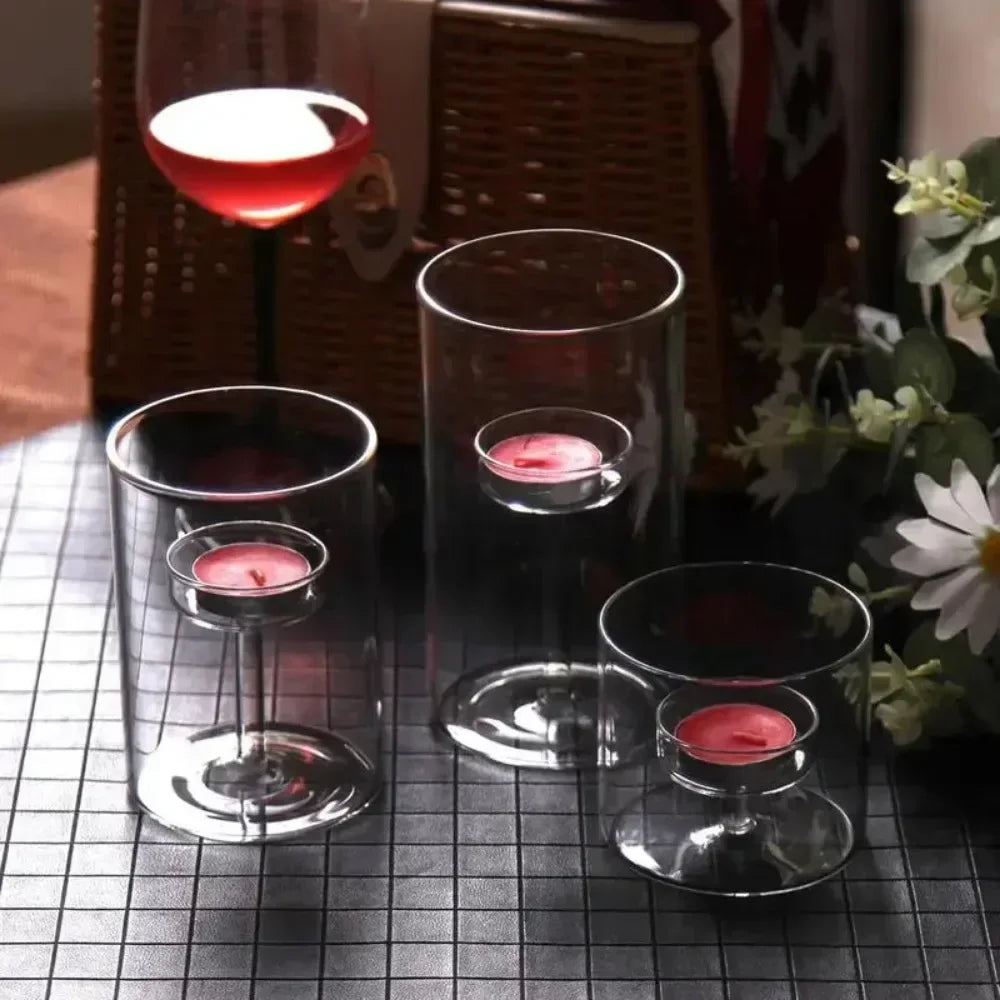 Glasseam Glass Tealight Candle Holder Modern Cylinder Candle Holders for Table Centerpiece Wedding Christmas Party Decorations