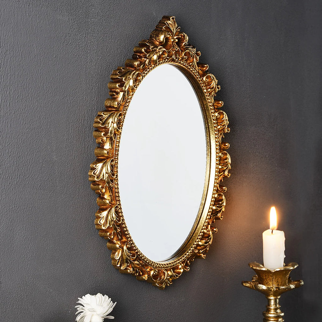 1PC, resin material, golden oval wall decoration, room decoration hanging mirror, suitable for bedroom decor wall decoration