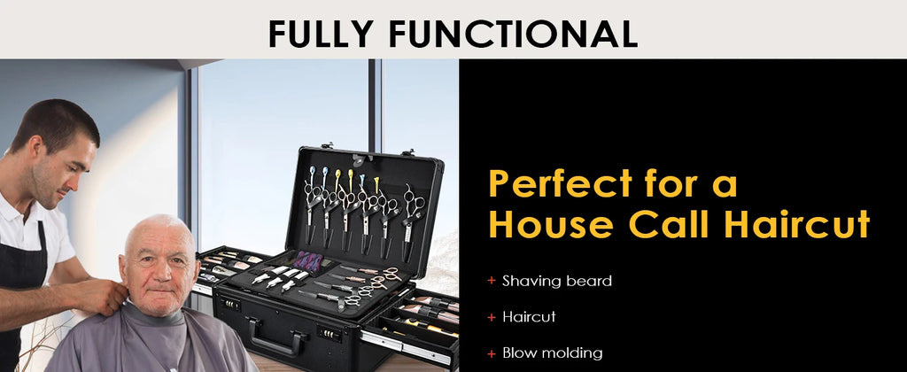 Barber Case with Sliding Tray, Profesional Barbers Briefcase Tool Case for Clippers and Hair Scissors Supplies Travel Suitcase