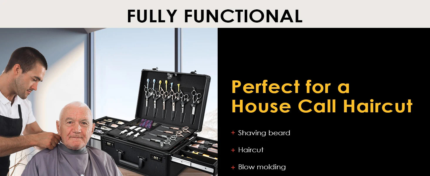 Barber Case with Sliding Tray, Profesional Barbers Briefcase Tool Case for Clippers and Hair Scissors Supplies Travel Suitcase