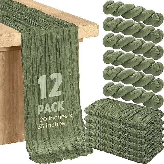 12 Pack Luxury Cheesecloth 120" x 35" Table Runner Wedding Holiday Event Party Bridal Baby Shower Vintage Farmhouse Perfect Tabl