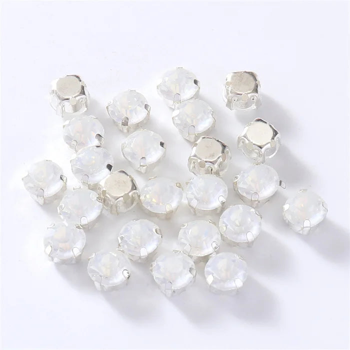 4mm-8mm Glitter Glass Sewing Rhinestones with Sliver Base Round Crystal Strass stones for diamond  Jewellery clothes diy