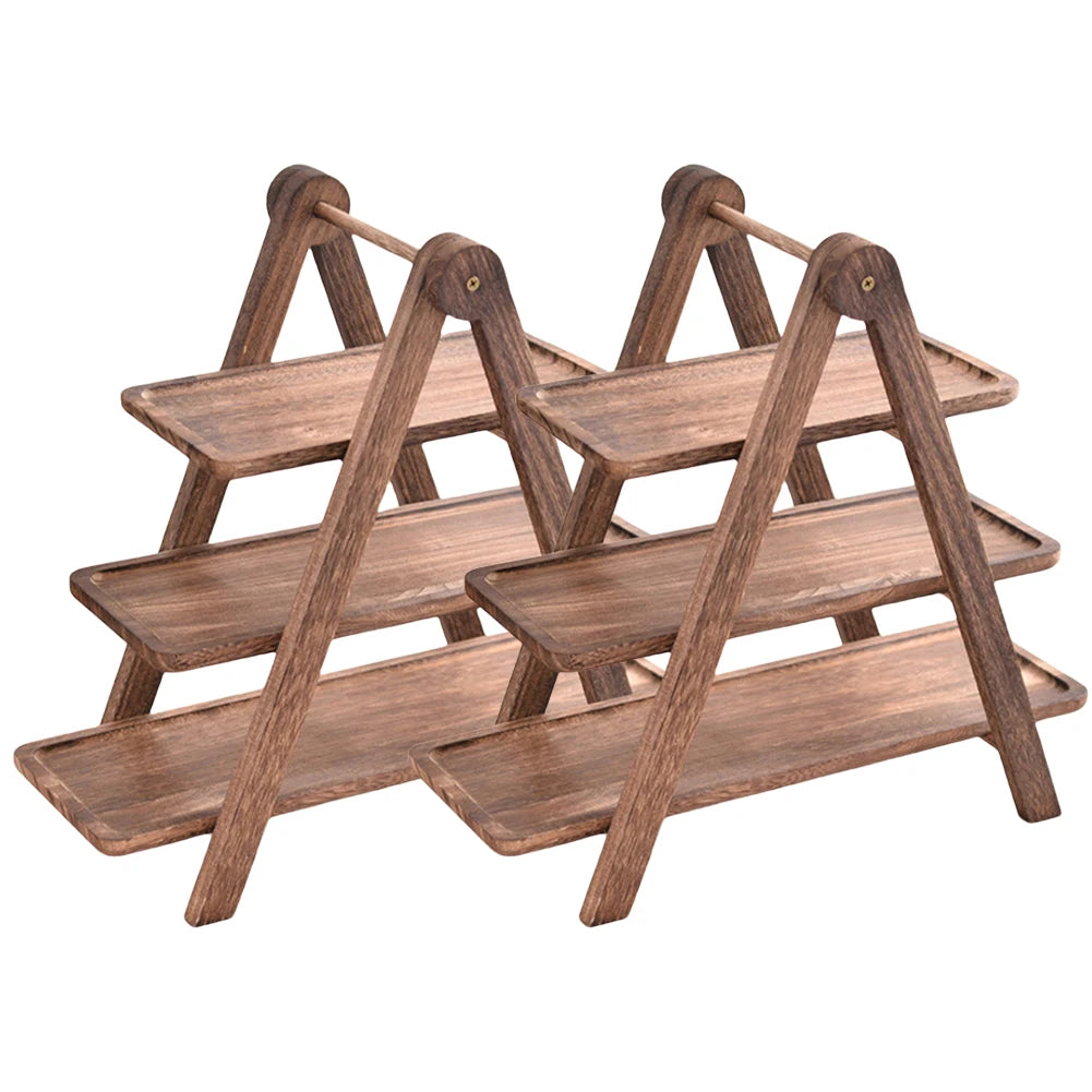 2Pcs Wooden Serving Platter 3 Tier Serving Tray Multi-Function Rectangular Serving Stand Cupcake Tiered Tray for Wedding Party