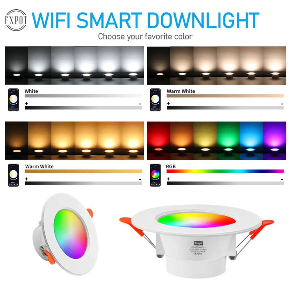1-15PCS LED Downlight WiFi TUYA 110/220V Dimmable Spot Light Recessed Round Light Spot Bluetooth Lamp For Alexa Google Home