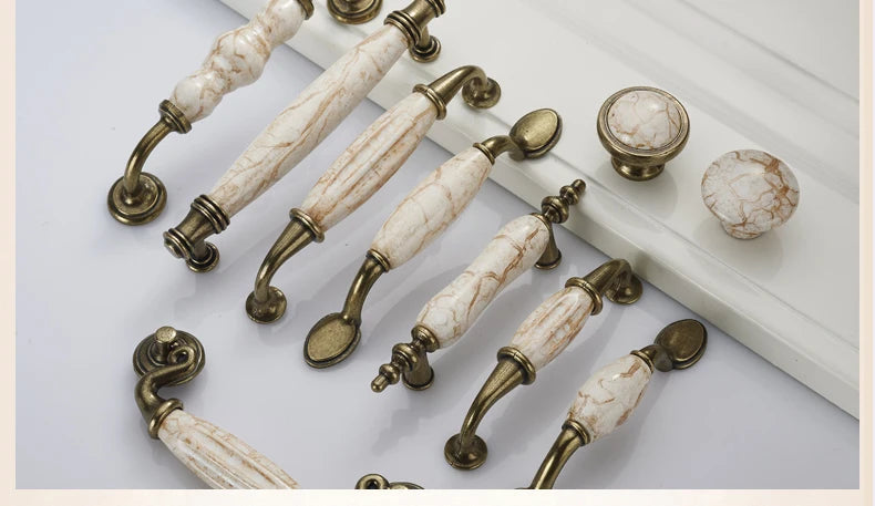 European Bronze Ceramic Cabinet Handles Zinc Alloy Drawer Knobs Wardrobe Door Handles Furniture Handle