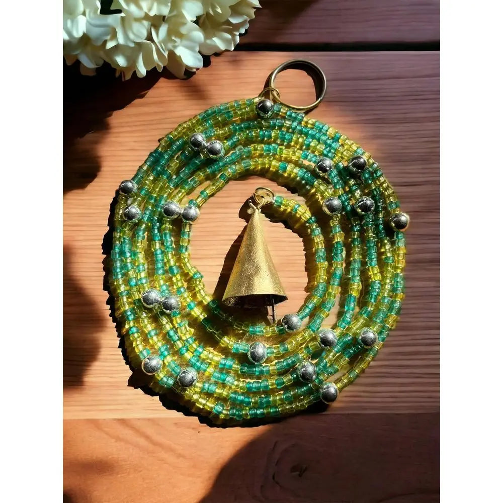 Green Bohemian Style Beaded Curtain, 76 Glass Beads for Doorways, Windows, and Room Decor